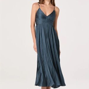 Astr the Label Pleated Satin Midi Dress- dark teal